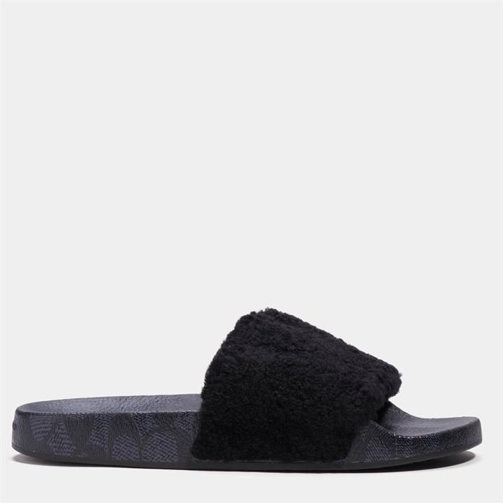 Coach Men's Signature Shearling Pool Slide Sandals - Black - UK 6