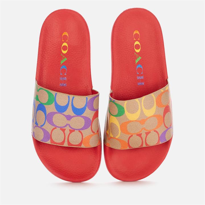 Coach Women's Pride Rubber Pool Slide Sandals - Chalk Multi - UK 3
