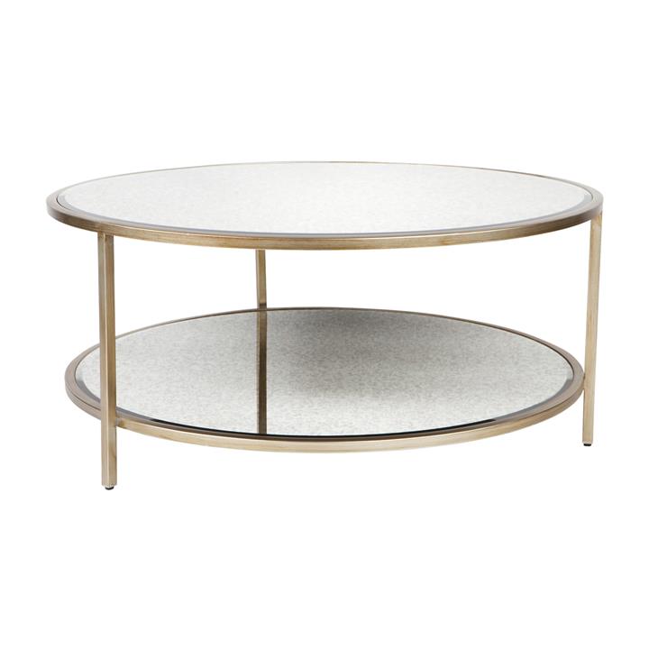 Cocktail Mirrored Round Coffee Table - Antique Gold