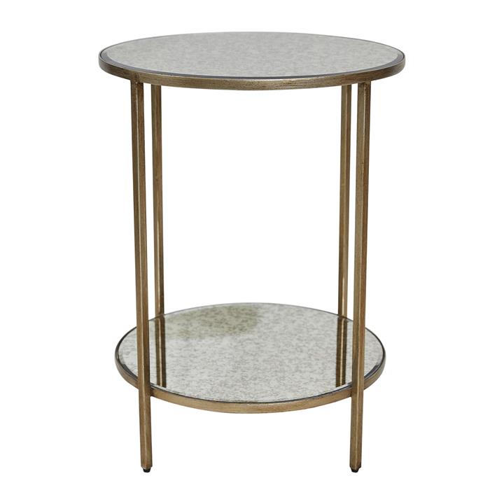 Cocktail Mirrored Side Table - Antique Gold