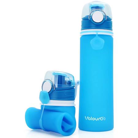 Collapsible Water Bottle, Foldable Silicone with Leak Proof Valve, BPA Free, Aqua Blue