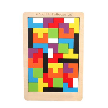 Colorful 3D Puzzle Wooden Tangram Toys Tetris Game Intellectual Educational Toy For Kids