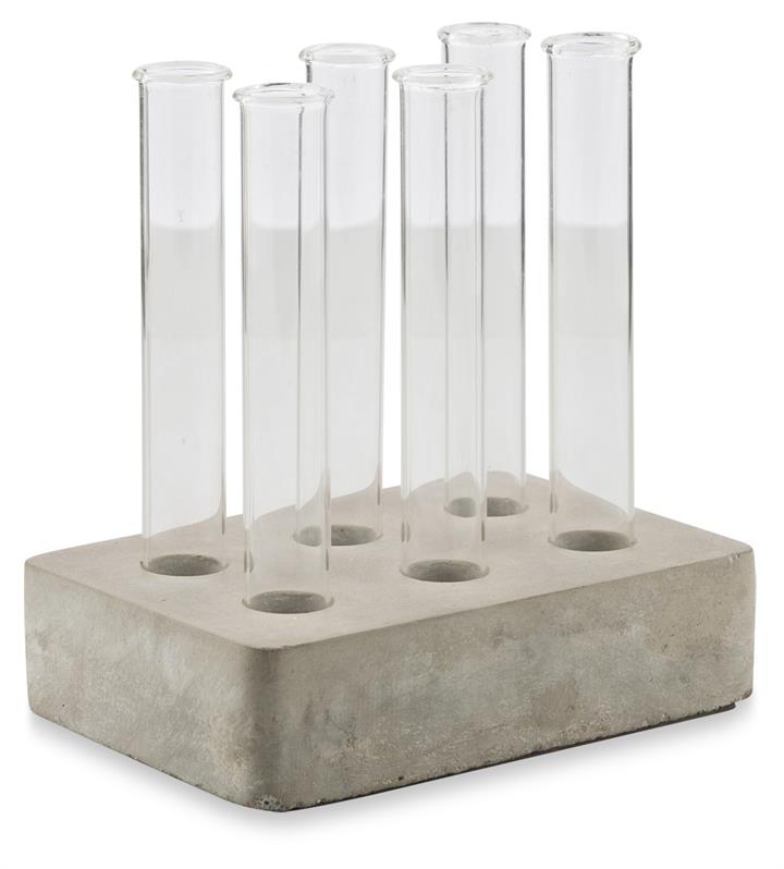 Concrete and Glass Six  Bud Holder Vase