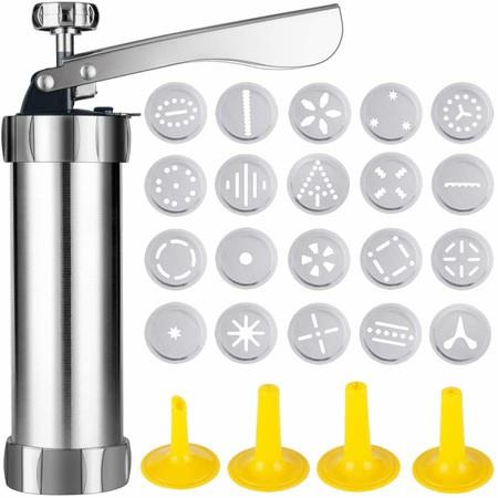 Cookie Biscuit Stainless Steel Press Maker with 20 Cookie Dies and 4 nozzles for Homemade Baking Tool