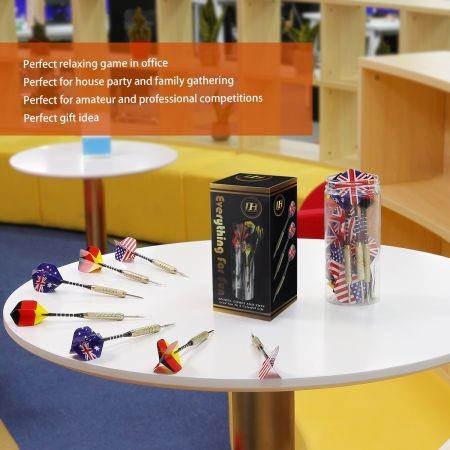 COOKJOY 12PCS Darts with 36 National Flag Flights 50 Rubber Rings 1 Plastic Box