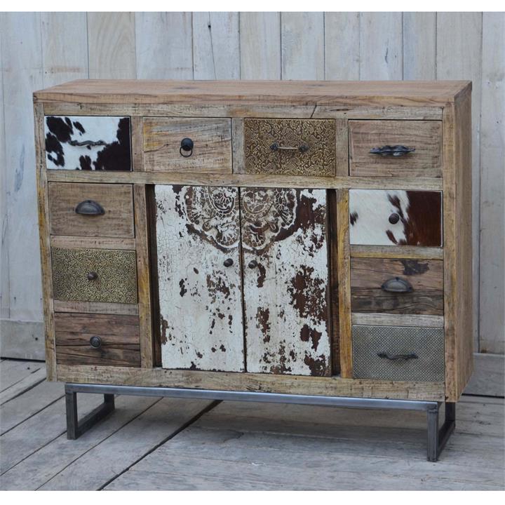 Cowhide Patchwork Chest Of Drawers