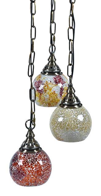 Crackle Morroccan Set Of 3 Multi Colour Hanging Pendant - Pink Multi
