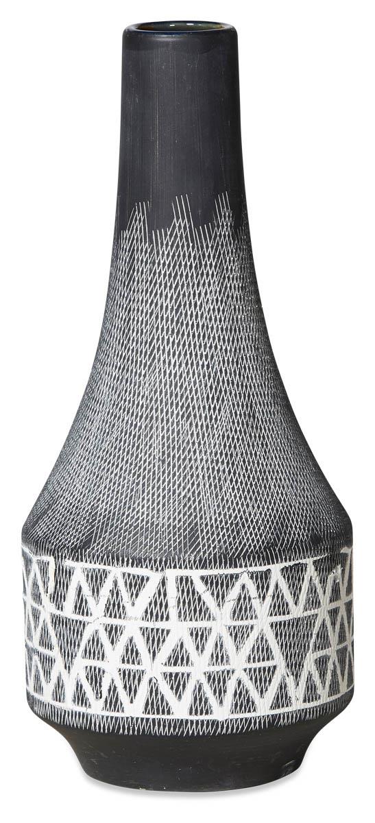 Criss Cross Ceramic Vase Medium - Dark Grey