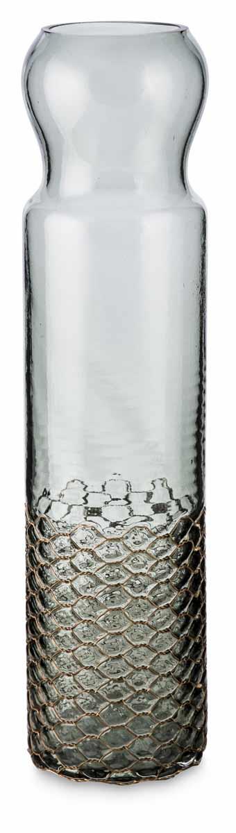Cylindrical Glass Vase with Copper Net