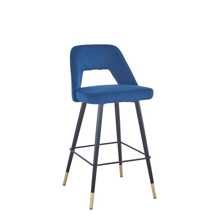 Delphi Barstool in Blue Velvet and Black Legs with Gold Tip  - Set of 2