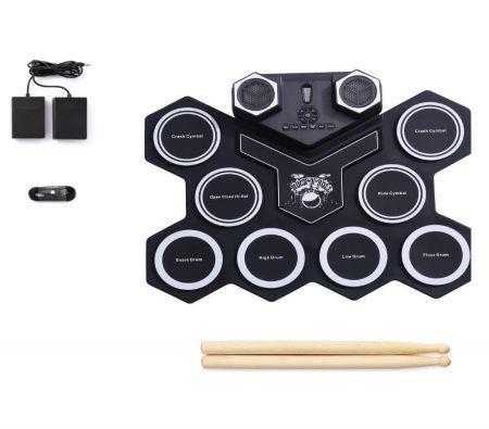 Desktop Roll up Digital Portable Electronic 9 Drum Pads with Sticks and Pedals