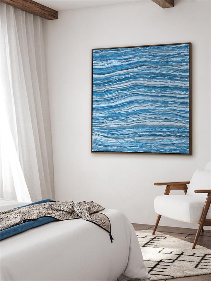 Dhaagun Blue  - Oak Box Frame Canvas - 90x90