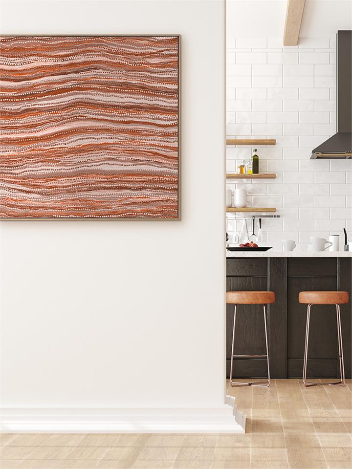 Dhaagun Red  - Oak Box Frame Canvas - 90x90