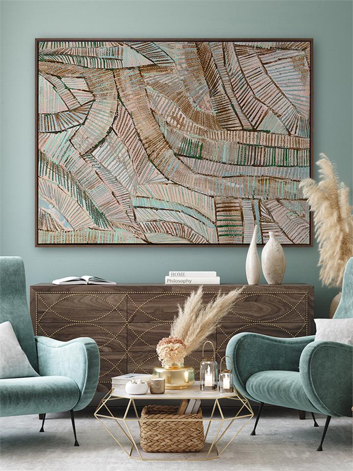 Dhala-bu-nya Bula Green - Oak Box Frame Canvas - 90x120 - Landscape