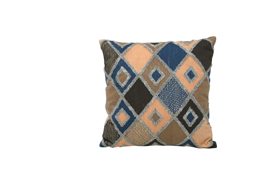 Diamond Embroidered Cushion - Pink/Blue/Grey