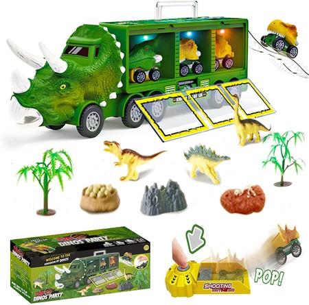 Dinosaur Toys Pull Back Dinosaur Transport Truck with Sound and Music&Light Toy Cars for Boys And Girls Age 1 2 3 4 5 6