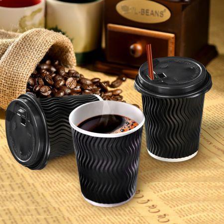 Disposable Coffee Cups 8oz 50 Cups & 50 Lids - Black