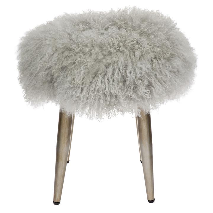Dixie Stool - Grey Mongolian Fur
