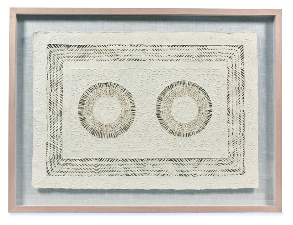 Double Circle Textured Paper Wall art 90x120 - Cream/Natural