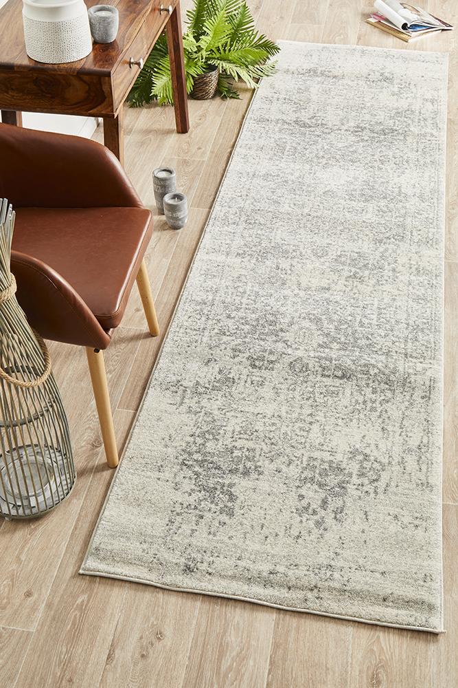 Dream White Silver Transitional Rug 300x80cm