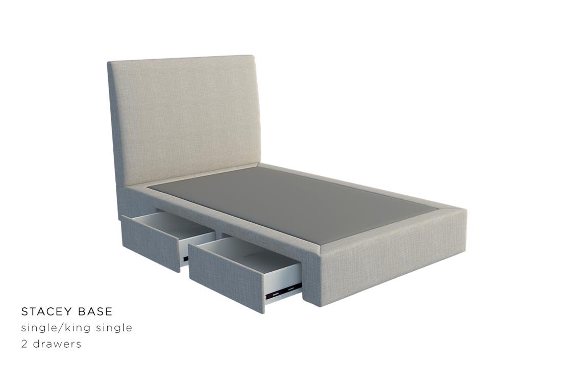 Dyron custom upholstered bed with choice of storage base