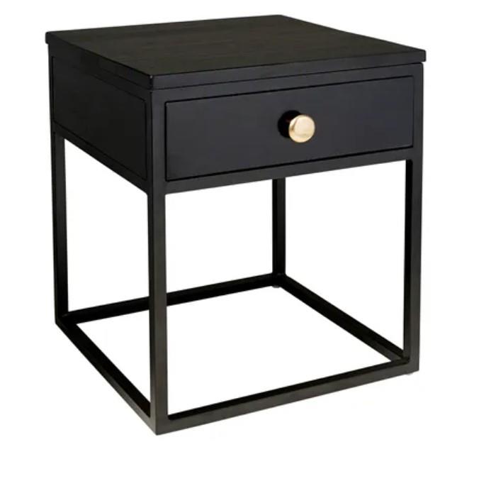 Edie Black Rustic Teak Bedside