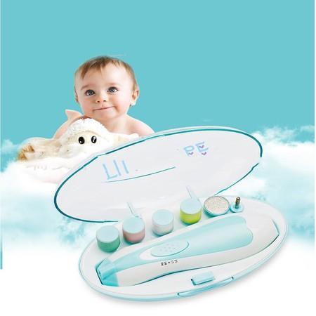Electric Nail Trimmer for Tiny Newborn Fingernails and Toenails, 6-in-1 Manicure Set with Light, 4 Working Modes (Sky Blue)