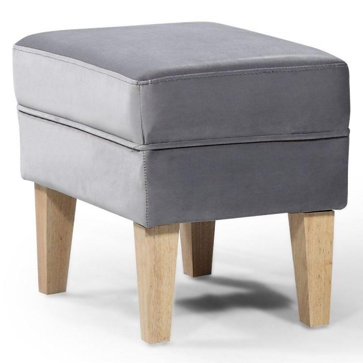 Elisa Foot Stool Upholstered In Velluto Lue Grey Velvet