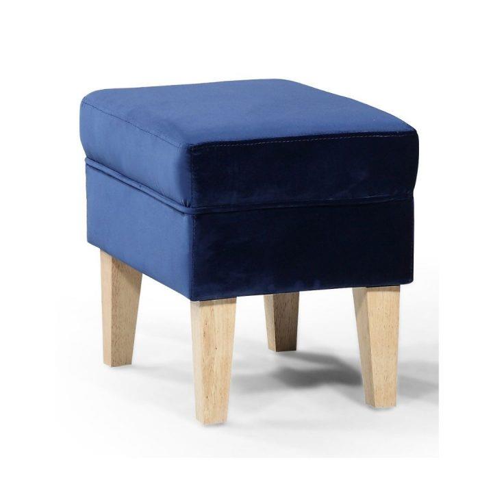 Elisa Foot Stool Upholstered In Velluto Lue Navy Velvet