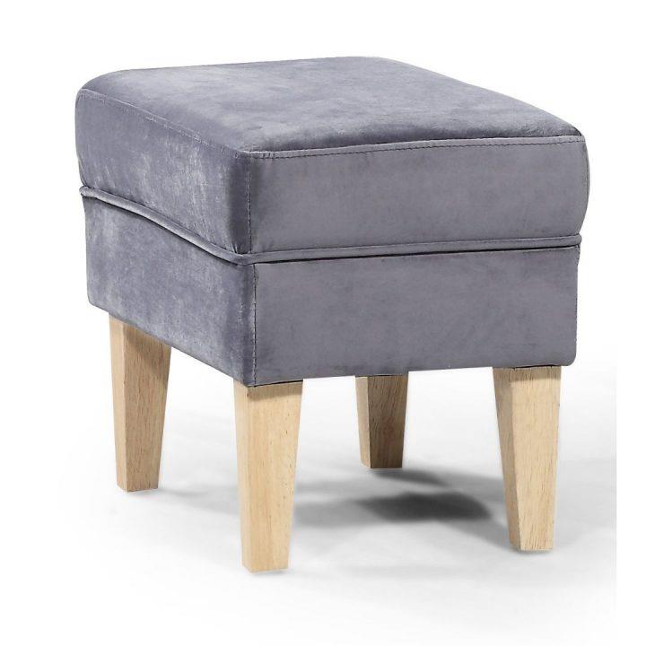 Elisa Foot Stool Upholstered In Velluto Lue Slate Velvet
