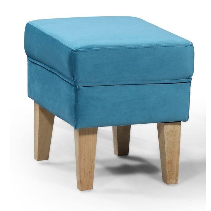 Elisa Foot Stool Upholstered In Velluto Lue Turquoise Velvet