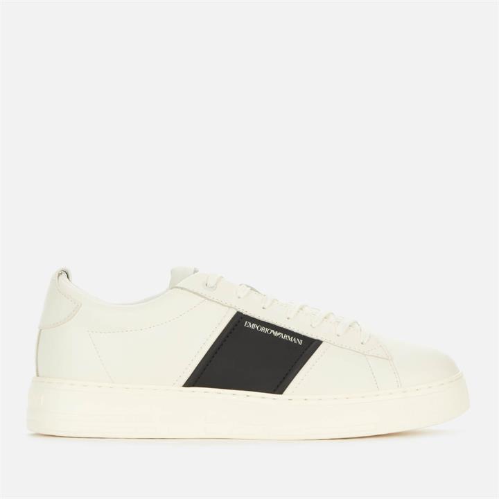 Emporio Armani Men's Leather Cupsole Trainers - Off White/Black - UK 7