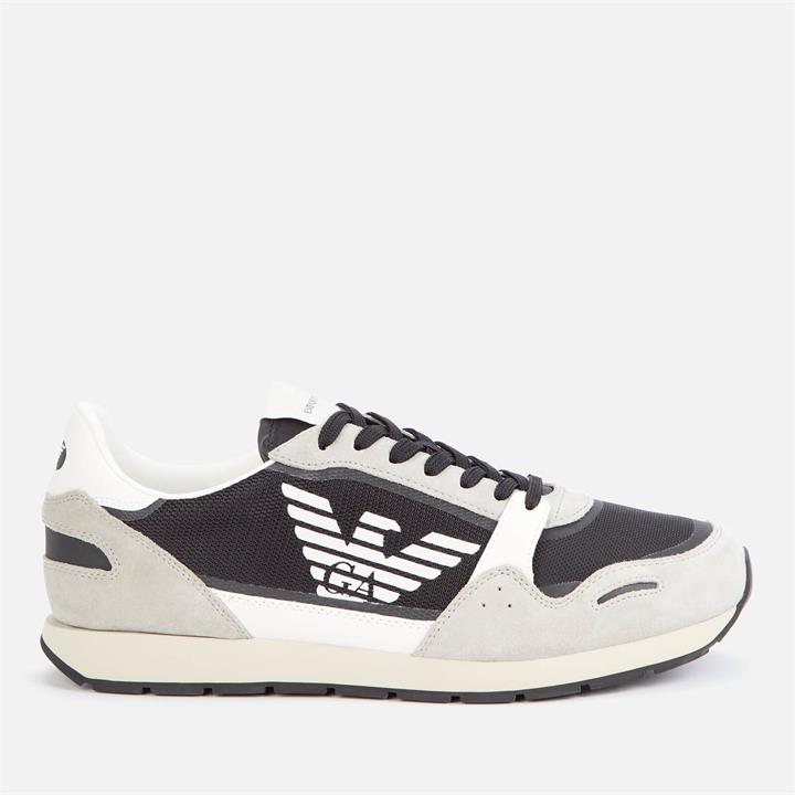 Emporio Armani Men's Suede/Mesh Running Style Trainers - Plaster/Off White - UK 9