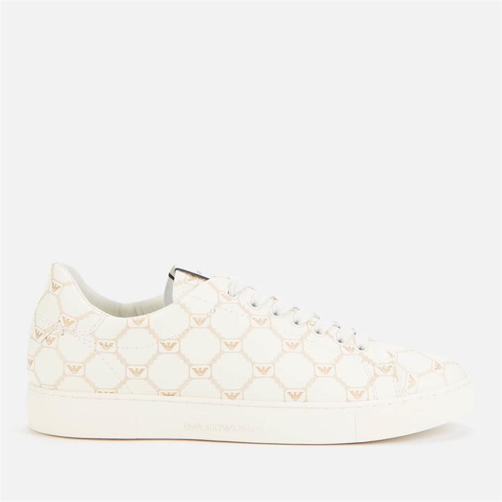 Emporio Armani Women's Allover Eagle Leather Cupsole Trainers - Warm White/Platino - UK 5