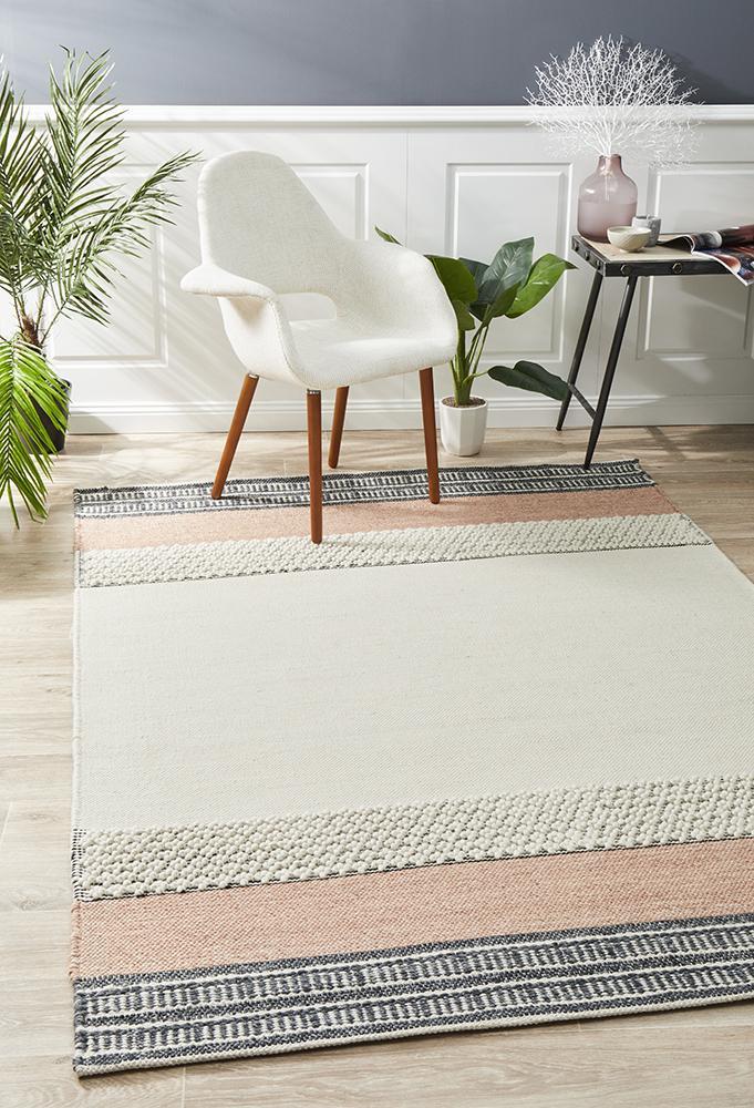 Esha Textured Woven Rug White Peach 280x190cm