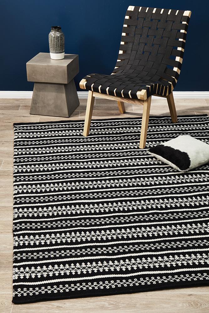 Ester Delicate Lace Woollen Rug Black 225x155cm