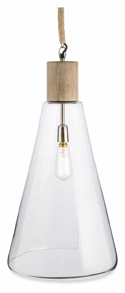 Extra Large Glass Pendant Light with Mango Wood Top and Jute Cord