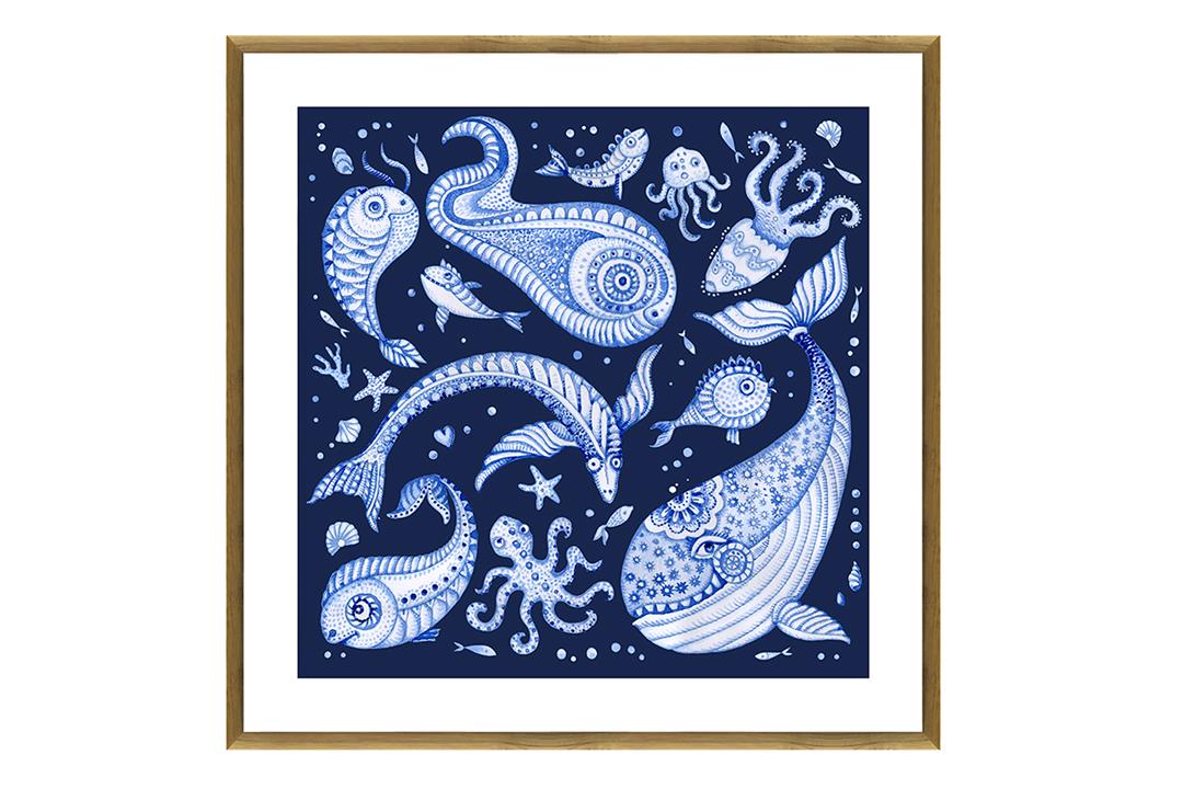 Fantasea Print In Glass-Matt Board+Oak Frame