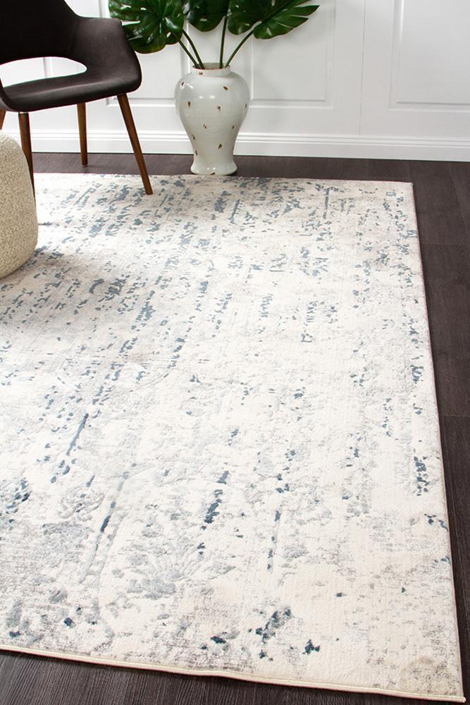 Farah Distressed Contemporary Rug White Blue Grey 290X200cm