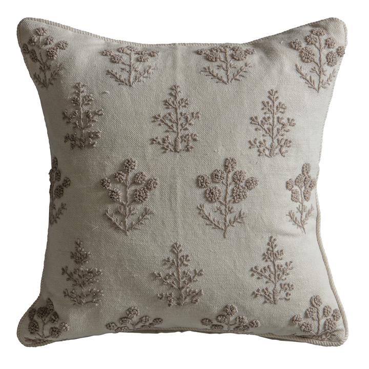 Fia Embroidered Cushion Natural