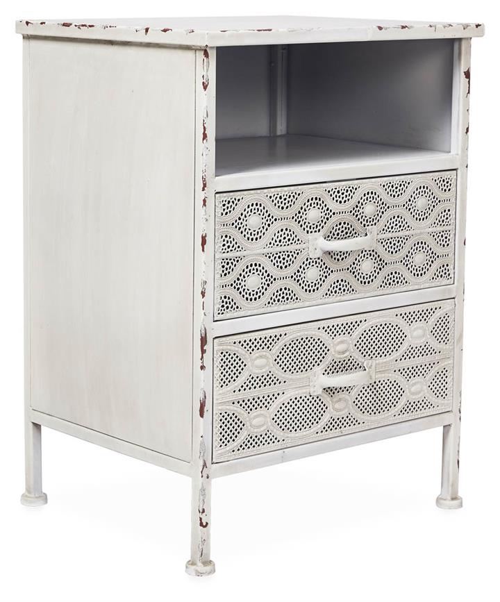 Filigree 2 Drawer Metal Bedside Table - Antique White
