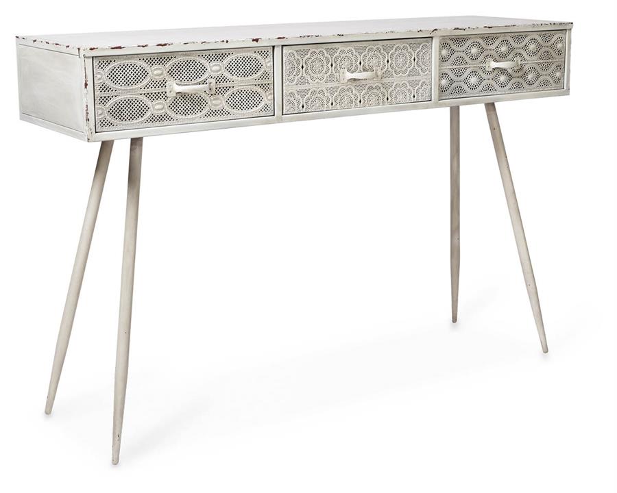 Filigree Metal Console - Antique White