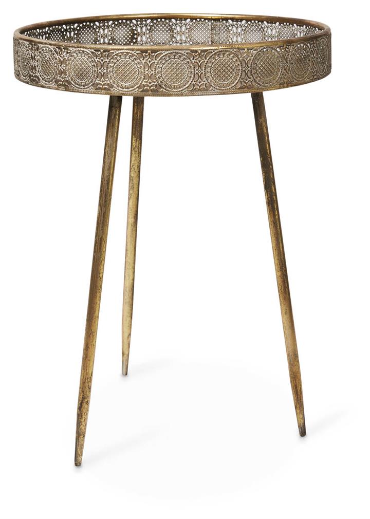 Filigree Metal Tray Table Knock Down Medium - Gold