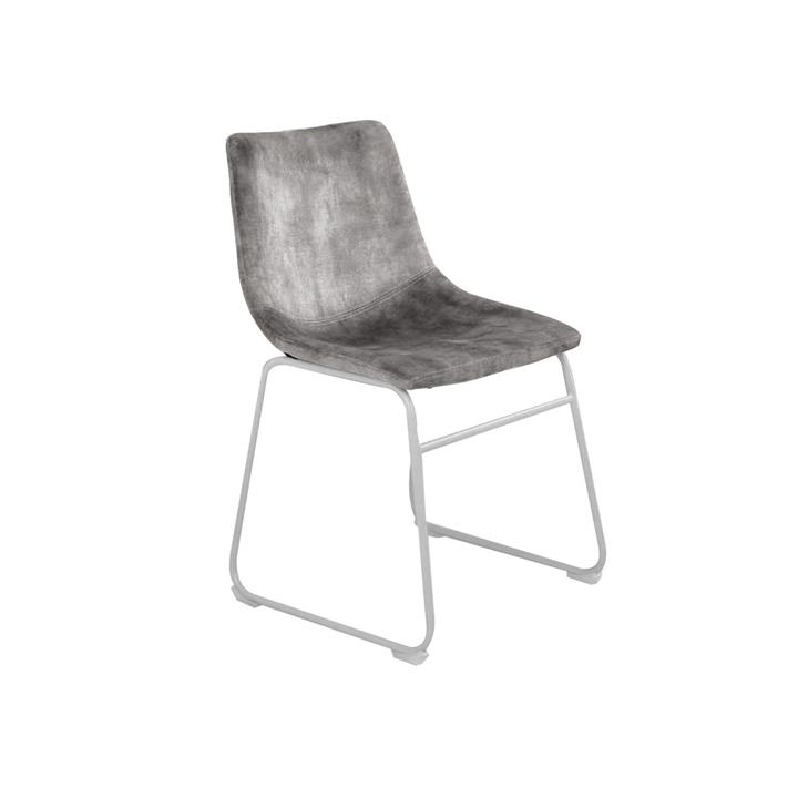 Fins Dining Chair in Grey Velvet Fabric and White Powdercoated Legs - Set of 2