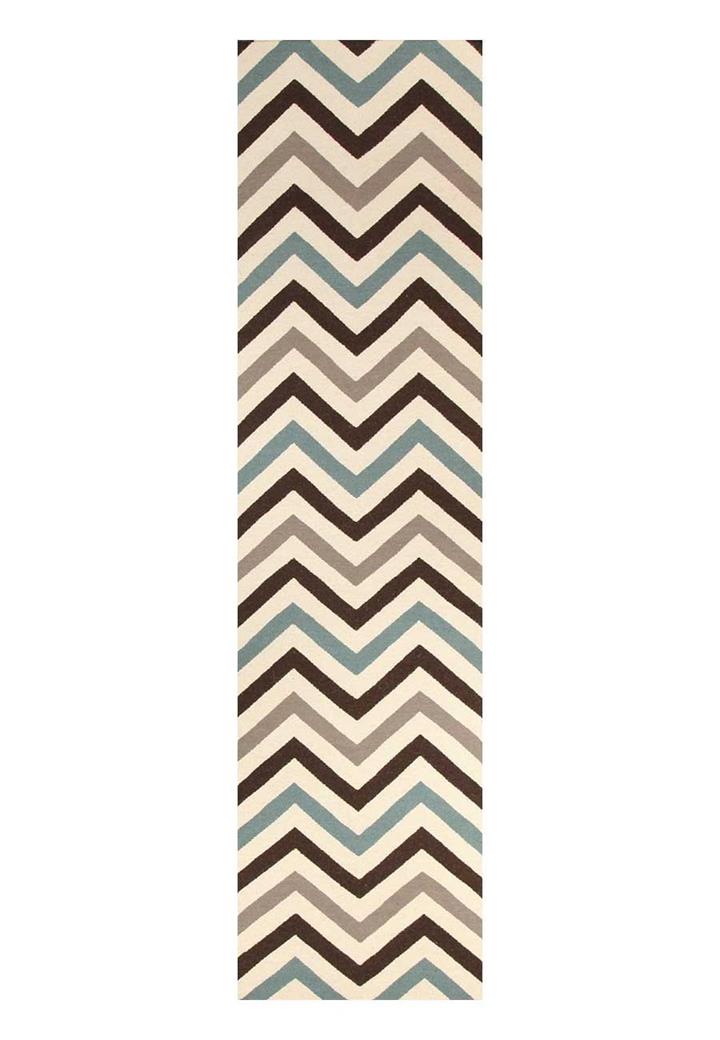 Flat Weave Chevron Design Rug Blue Brown 400x80cm
