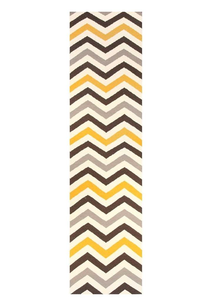 Flat Weave Chevron Design Rug Yellow Brown 300x80cm