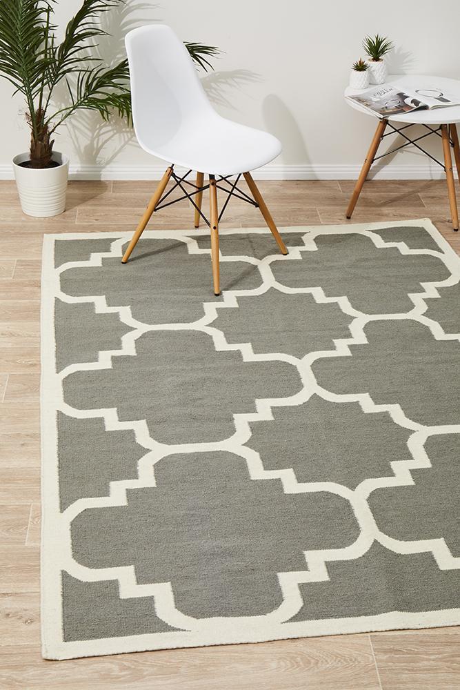 Flat Weave Large Moroccan Design Rug Grey 225x155cm