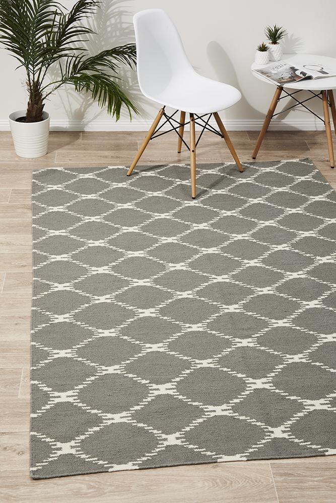 Flat Weave Stitch Design Rug Grey 225x155cm