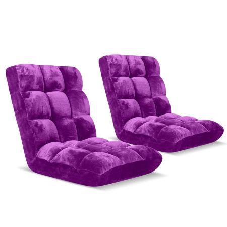 Floor Recliner Folding Lounge Sofa Futon Couch Folding Chair Cushion Purple x2