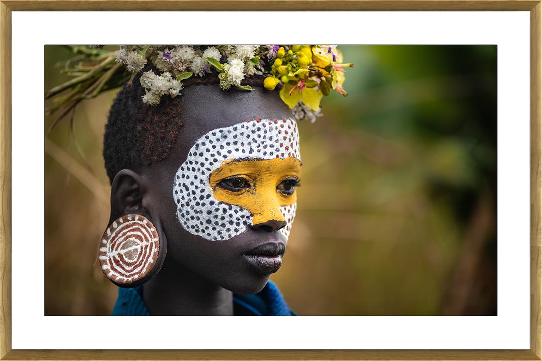 Floral Headdress B Glass Framed Print-Oak Look Frame